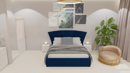 Seturi Dormitor - Dormitor Lucas Tapitat Albastru 2 Usi Alb cu Oglinda