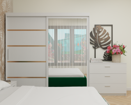 Dormitor MILANO Tapitat, 200X200 Alb cu oglinda, Somiera Rabatabila [3]