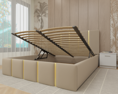 Dormitor MILANO Tapitat, 200X200 Alb fara oglinda, Somiera Rabatabila [2]