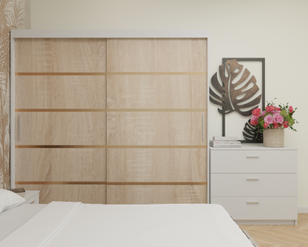 Dormitor MILANO Tapitat, 200X200 Alb&Sonoma fara oglinda, Somiera Rabatabila [3]