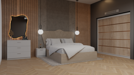 Dormitor Queen Pat Tapitat Dressing 200x200 Alb&Sonoma [1]