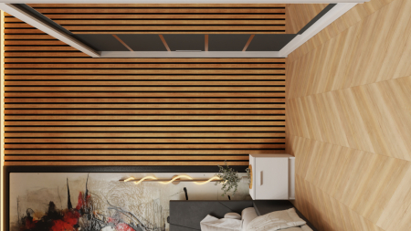 Dormitor Tony Tapitat Stofa Gri cu dulap 200*200 usi glisante Alb&Antracit cu Oglinda, noptiere si comoda [2]