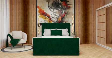 Seturi Dormitor - Dormitor Tony Tapitat Stofa Verde cu dulap 200*200 usi glisante Sonoma&Alb,Cu Oglinda, noptiere si comoda