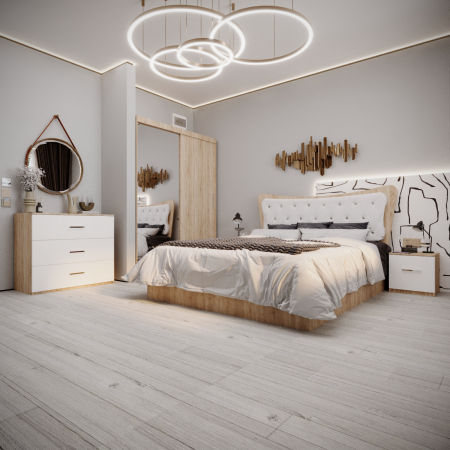 Seturi Dormitor - Dormitor Vista Tapitat  2 Usi cu Oglinda Sonoma&Alb