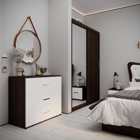 Dormitor Vista Tapitat  2 Usi cu Oglinda Wenge&Alb [2]