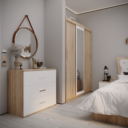 Dormitor Vista Tapitat Sonoma&Alb 3 usi [4]