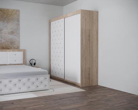 Set Pat Nemira New Tapitat cu Noptiere si Dressing Sonoma&Alb [2]