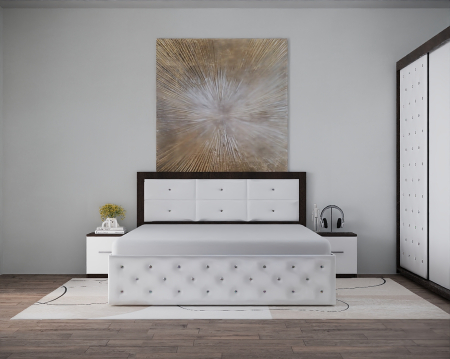 Seturi Dormitor - Set Pat Nemira New Tapitat cu Noptiere si Dressing Wenge&Alb