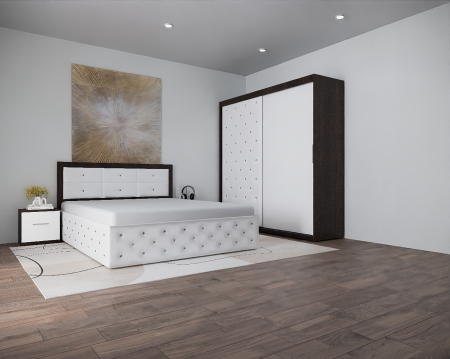 Set Pat Nemira New Tapitat cu Noptiere si Dressing Wenge&Alb [2]