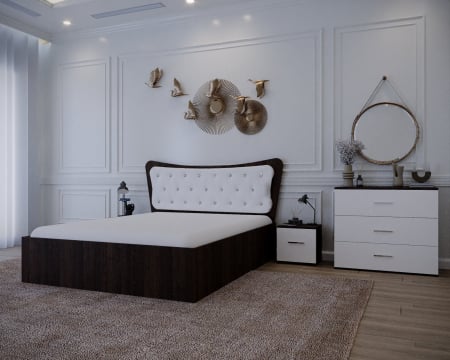 Set Pat Vista Tapitat Wenge&Alb cu Noptiere si Comoda [3]