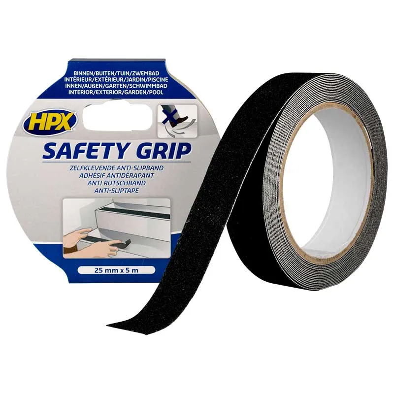 Bandă adezivă, bandă izolatoare - Banda adeziva anti-alunecare pe treapta (neagra) 25 mm x 5 m HPX SAFETY GRIP