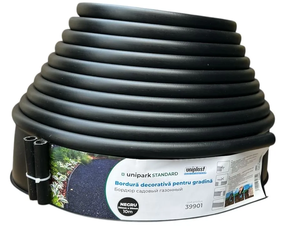 Furtunuri de grădină și accesorii pentru irigare (Cellfast) - Bordura decorativa pentru gradina 110 mm x 20 mm x 10 m (negru) Unipark STANDARD  UNIPLAST