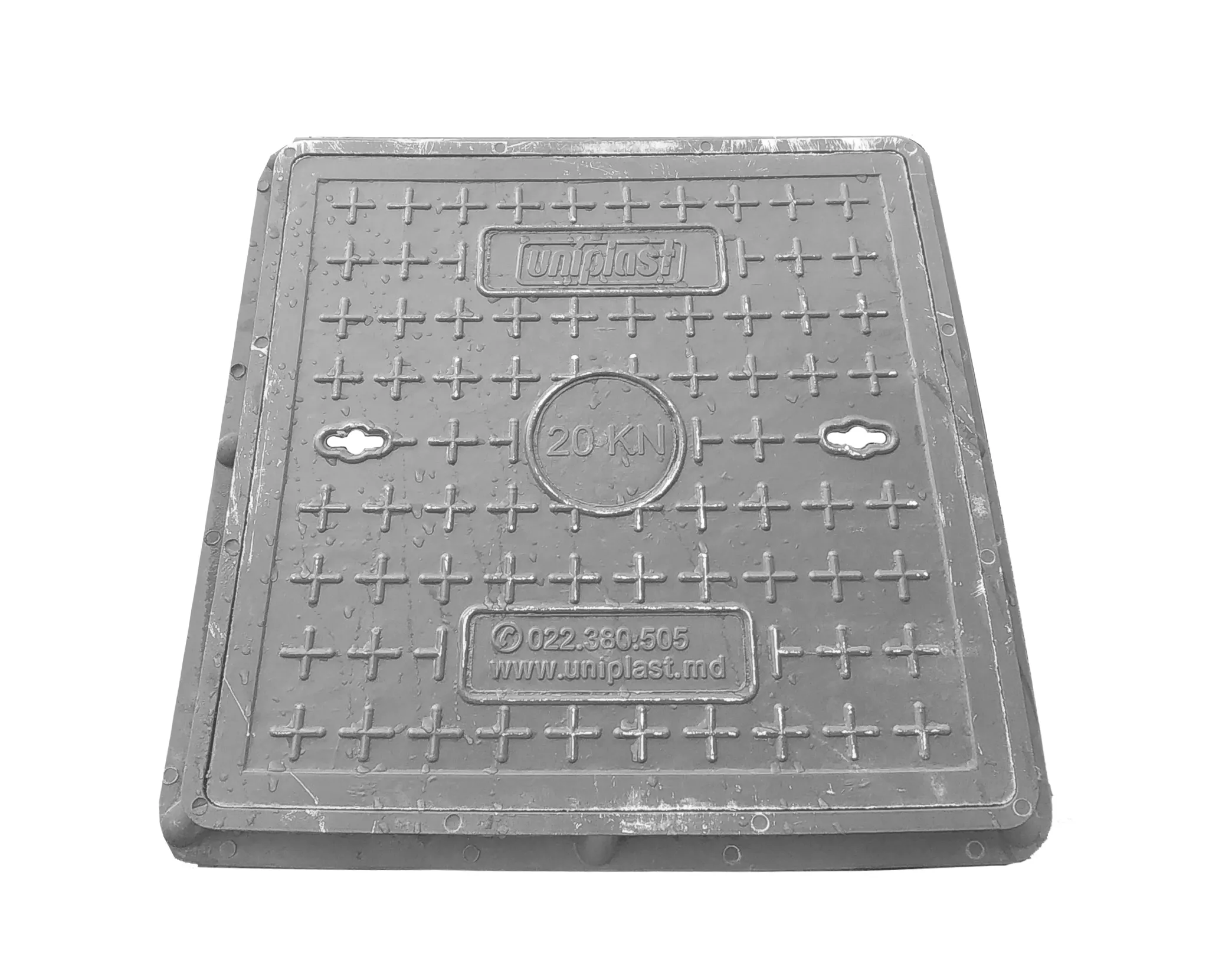 Capace și sisteme de scurgere - Capac canalizare compozit patrat 500x500 mm / 2 t (gri) (H=40 mm, 18.5 kg)