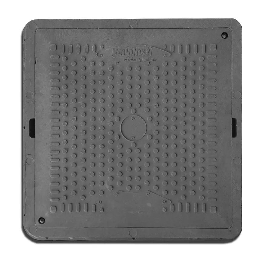 Canalizare - Capac patrat cu rama (nisip+polimer) 710x600x70 mm (negru) fara lacat (pentru gradina)