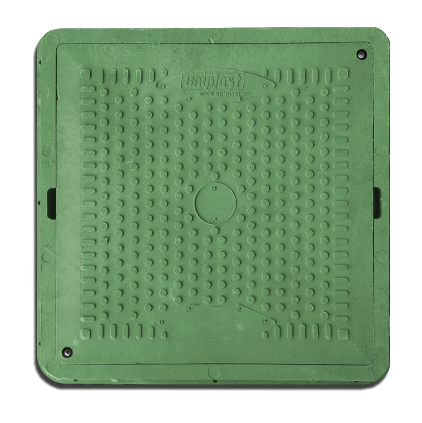 Canalizare - Capac patrat cu rama (nisip+polimer) 710x600x70 mm (verde) cu lacat (pentru gradina)