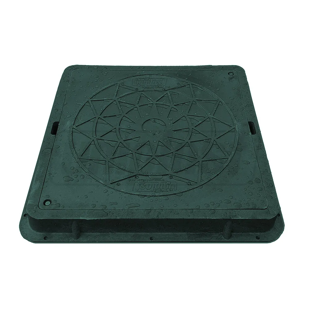 Canalizare - Capac patrat cu rama si lacat A15 540x490x70 mm (450x400 mm) (verde) (nisip+polimer) (pentru gradina) 15 kg