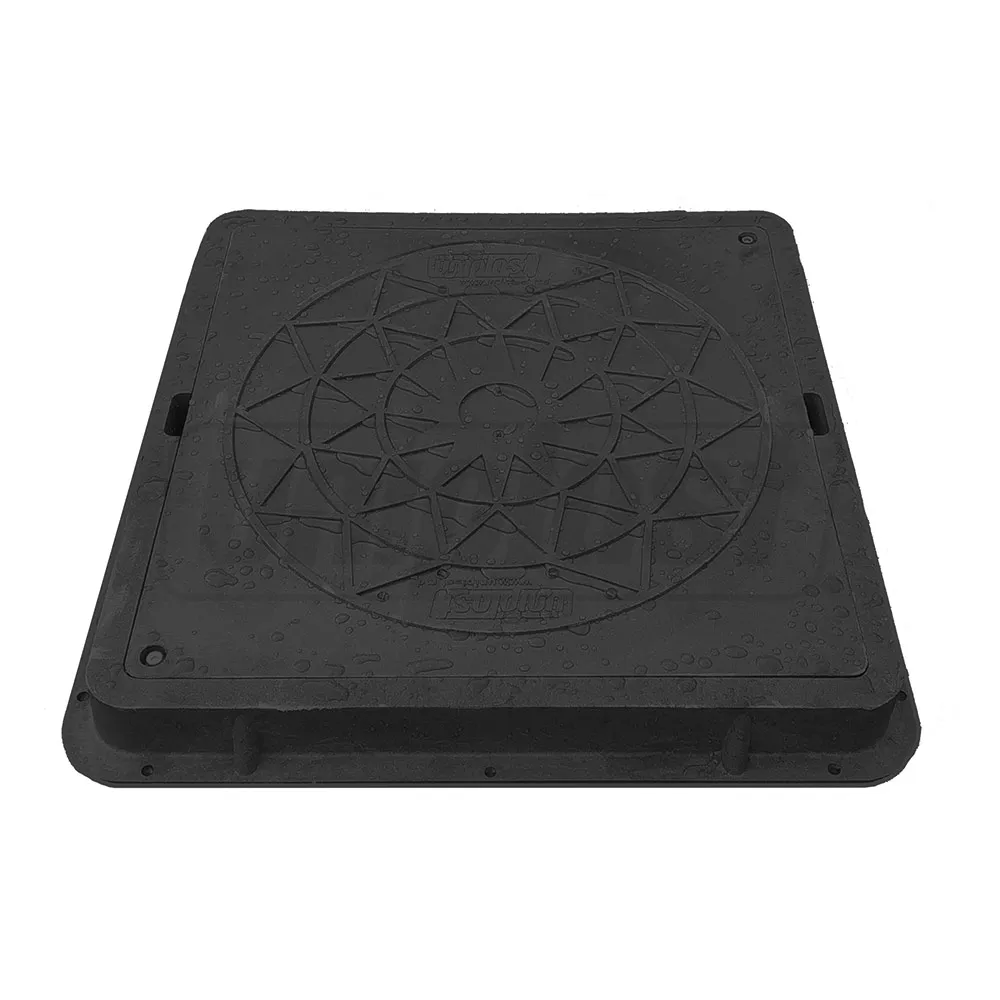 Canalizare - Capac patrat cu rama si lacat A15 540x500x60 mm (negru) (nisip+polimer) (pentru gradina) 15 kg