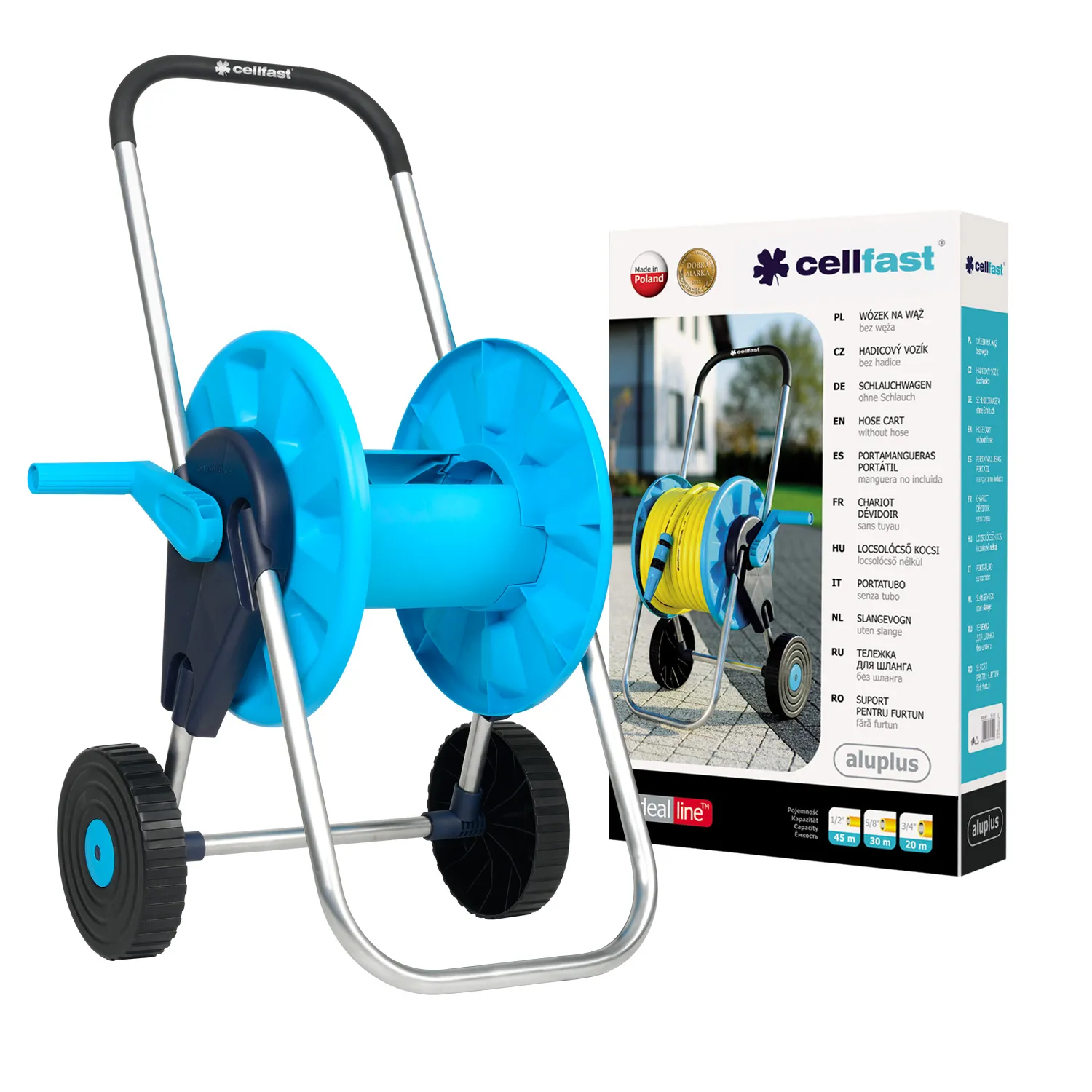 Furtunuri de grădină și accesorii pentru irigare (Cellfast) - Carucior pentru furtun ALUPLUS (1/2" x 45 m)  CELLFAST