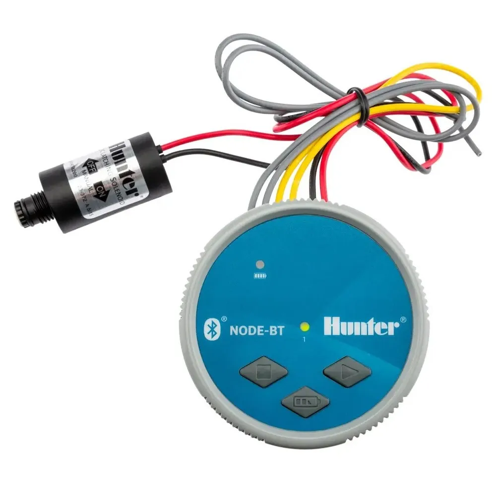 Sisteme de irigare automată Hunter - Controller irigatii cu baterie, 22 V, 1 zona NODE-BT-100-VALVE cu functia Bluetooth si cu vana PGV 9V inclusa + solenoid  HUNTER