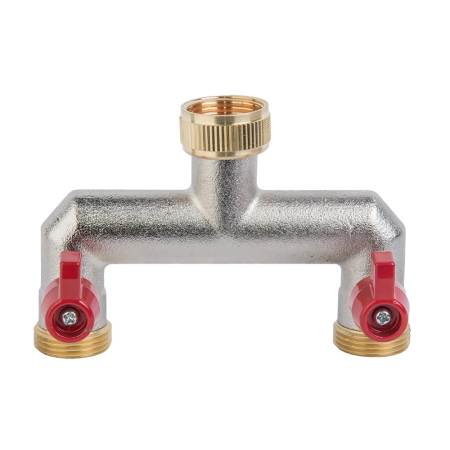 Furtunuri de grădină și accesorii pentru irigare (Cellfast) - Distribuitor alama 2 cai D. 3/4" FI x 3/4" FE robinet bila BR-3034  BRADAS