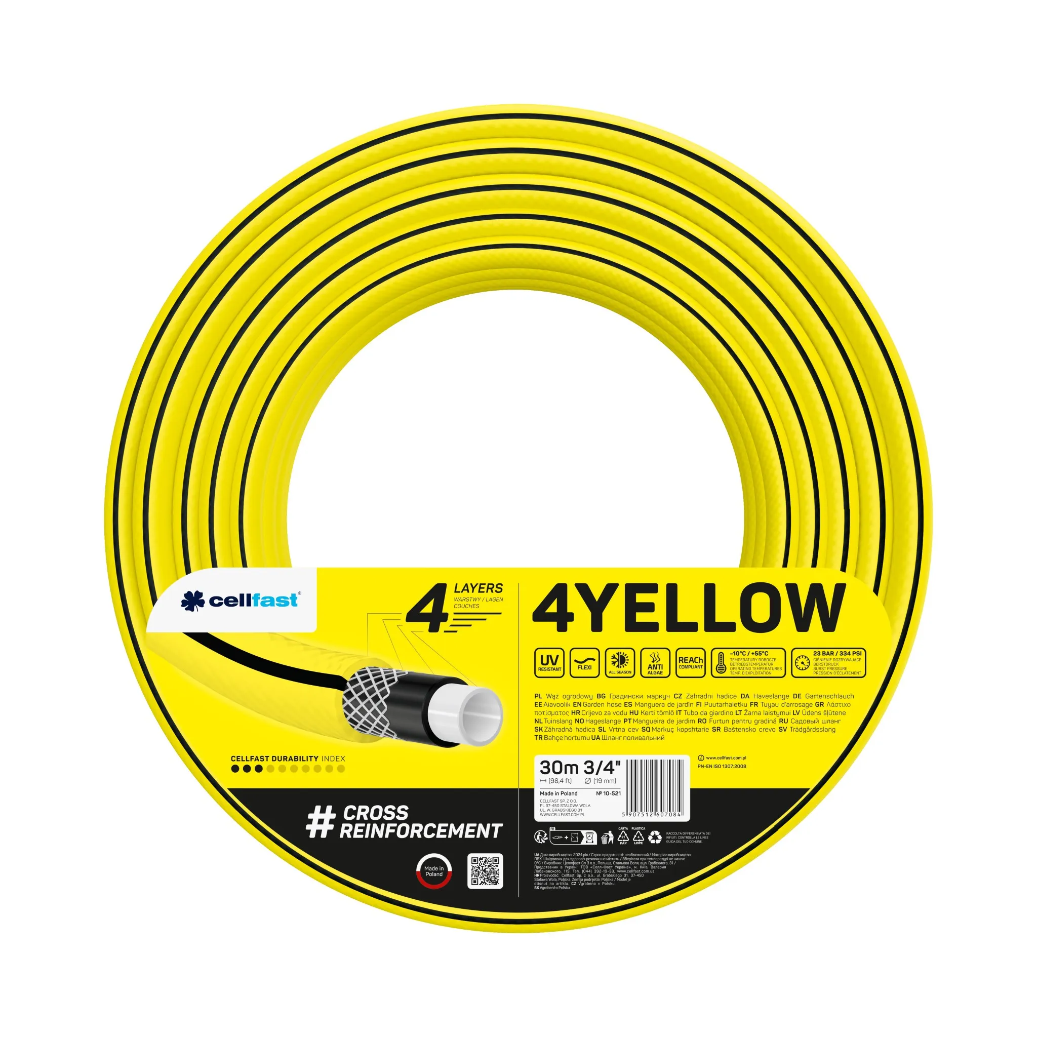 Furtunuri de grădină și accesorii pentru irigare (Cellfast) - Furtun de gradina 4YELLOW D. 3/4" (18-22 mm) 20 bar 10-521 CELLFAST L=30 m