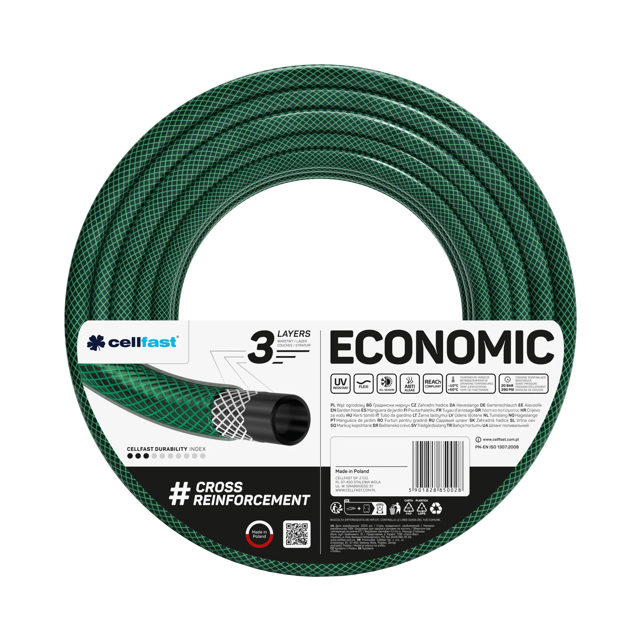 Furtunuri de grădină și accesorii pentru irigare (Cellfast) - Furtun de gradina ECONOMIC D. 1.1/4" (5/4") 32-35 mm 20 bar 10-040  CELLFAST L=20 m