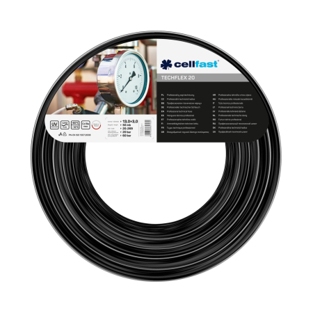 Furtunuri pentru diverse întrebuințări (tehnice, oxigen, apă de aspirație, acetilenă, pentru gaz) - Furtun tehnic TECHFLEX D.13x3 PN20 (negru)  CELLFAST