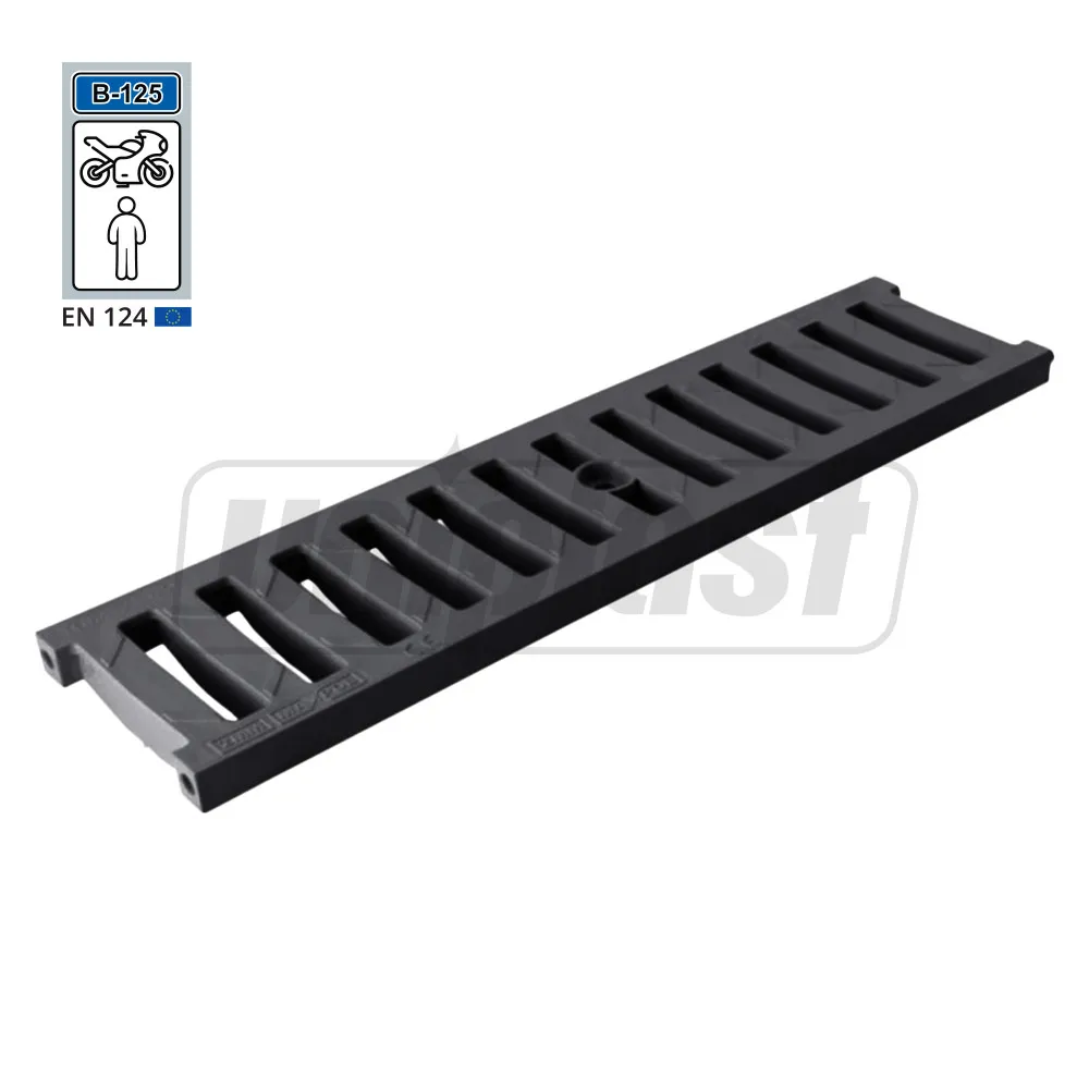 Grile și canale de scurgere; trape de curte din fontă și plastic - Gratar canalizare PP fara rigola 500x126 mm B125 (negru) Art. 1787  ZMM MAXPOL