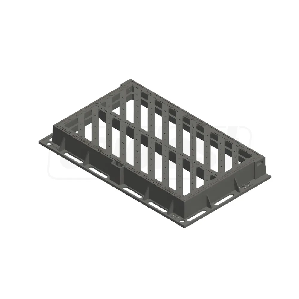 Grile și canale de scurgere; trape de curte din fontă și plastic - Gratar fonta canalizare 498x843x100 mm EN124 D400 (570x960x100 mm) 80 kg IS