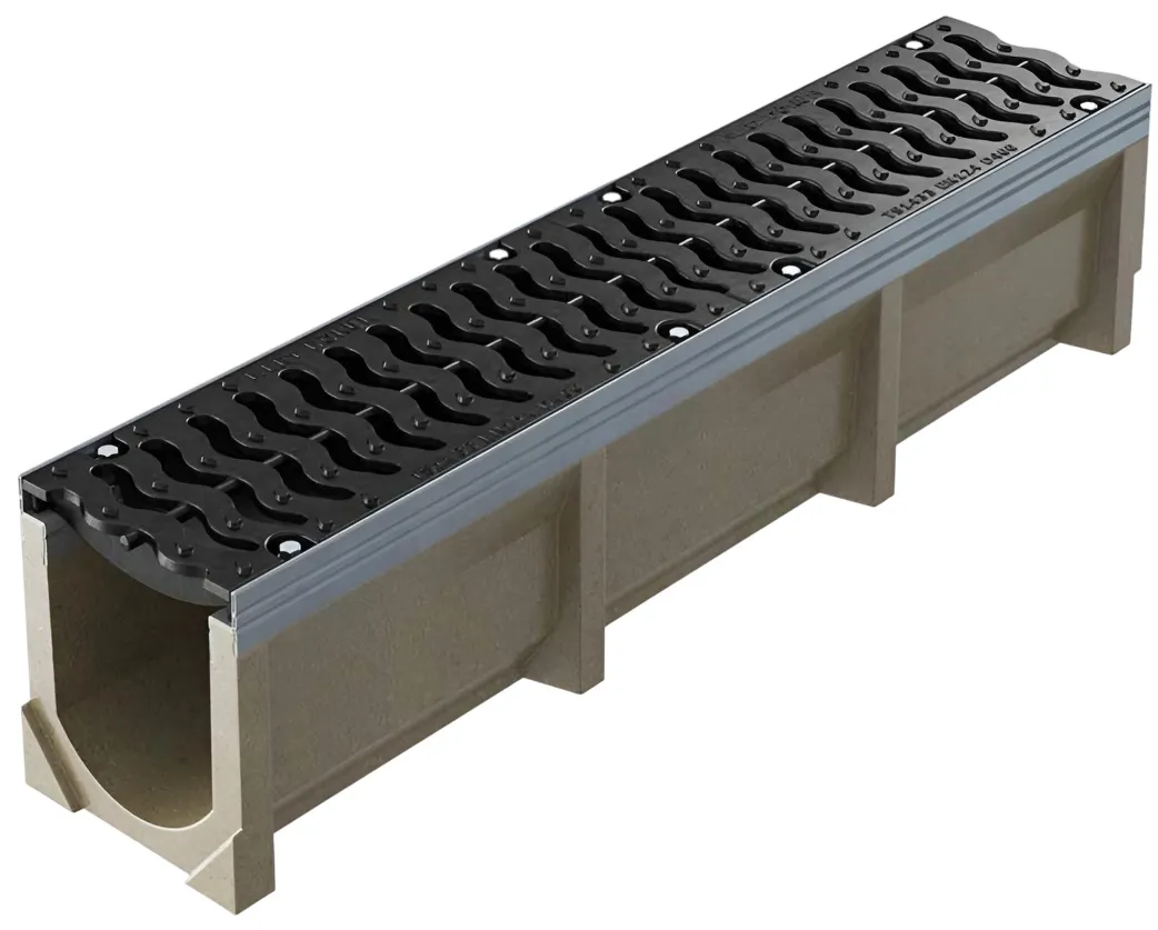 Grile și canale de scurgere; trape de curte din fontă și plastic - Gratar fonta canalizare cu rigola fibrobeton L=1000 mm H=200 mm B=200 mm EN124 D400 MR TR