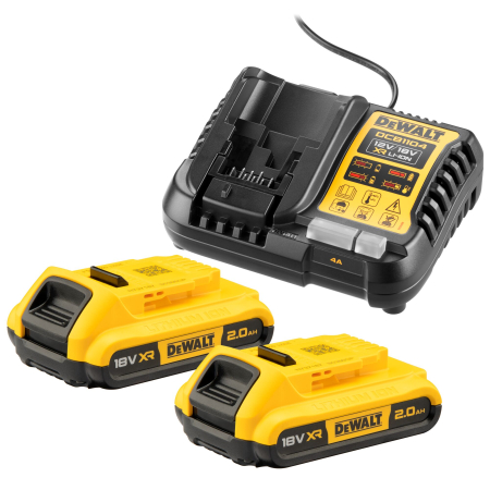 Scule pentru instalații electrice - Incarcator acumulator DCB1104D2 Li-lon 12V/18V +2
acumulatoare Li-Ion 18V 2.0Ah  DEWALT