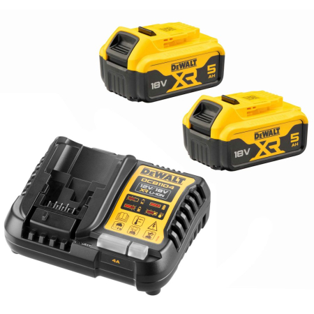 Scule pentru instalații electrice - Incarcator acumulator DCB1104P2 Li-lon 12V/18V +2
acumulatoare Li-Ion 18V 5.0Ah  DEWALT