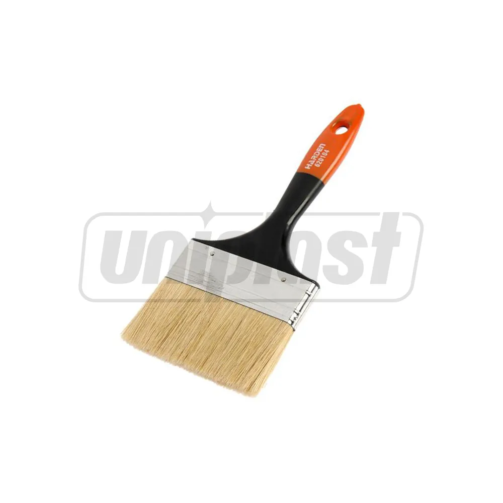 Scule pentru finisaje. Scule de vopsitorie - Perie 4" pentru zugravit, naturala, plata, maner din plastic (rosu/negru)  HARDEN