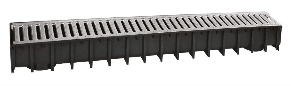 Canalizare - Rigola canalizare PP cu grila din otel zincat A15  100x50x1000 mm (cu iesire verticala D.110x75)  SAB