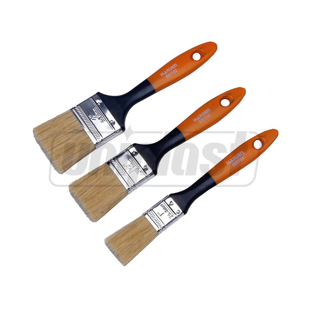 Scule pentru finisaje. Scule de vopsitorie - Set de 3 perii pentru zugravit, maner din plastic (rosu/negru) 1", 1.5", 2"  HARDEN