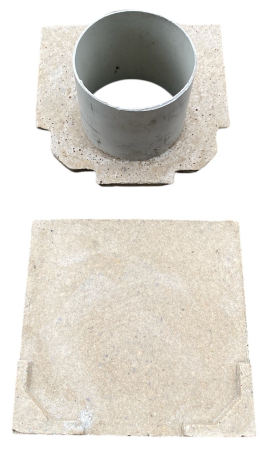 Grile și canale de scurgere; trape de curte din fontă și plastic - Set placa (2 buc.) capat fibrobeton 300x300 mm D.100 PVC pentru rigole 1000x300x300 mm (set 1 buc. exterioara + 1 buc. interioara) TR