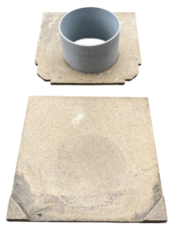 Grile și canale de scurgere; trape de curte din fontă și plastic - Set placa (2 buc.) capat fibrobeton 300x300 mm D.160 PVC pentru rigole 1000x300x300 mm (set 1 buc. exterioara + 1 buc. interioara) TR