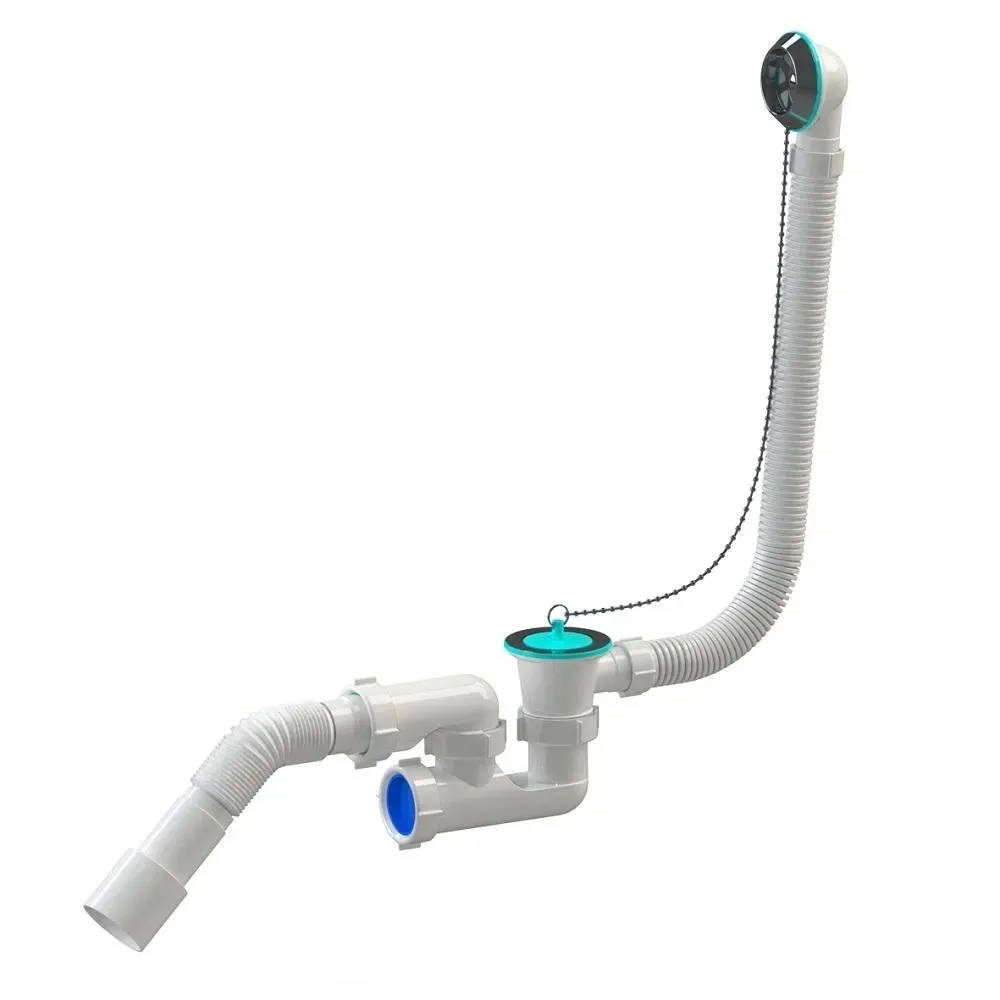 Sifoane pentru căzi și cădițe de duș - Sifon cada D. 1.1/2" x 40 reglabil, grila din metal, cu preaplin si furtun gofrat 40/50  SOLOPLAST