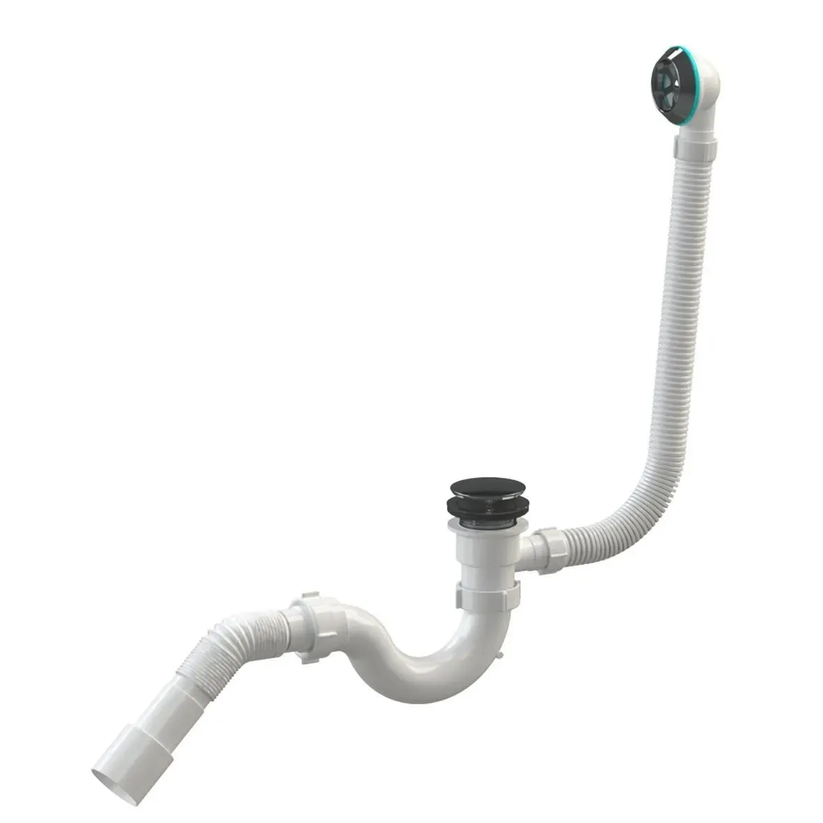 Sifoane pentru căzi și cădițe de duș - Sifon cada D. 1.1/2" x 40 "S"-tip, click-clack (convex), cu preaplin si furtun gofrat 40/50  SOLOPLAST
