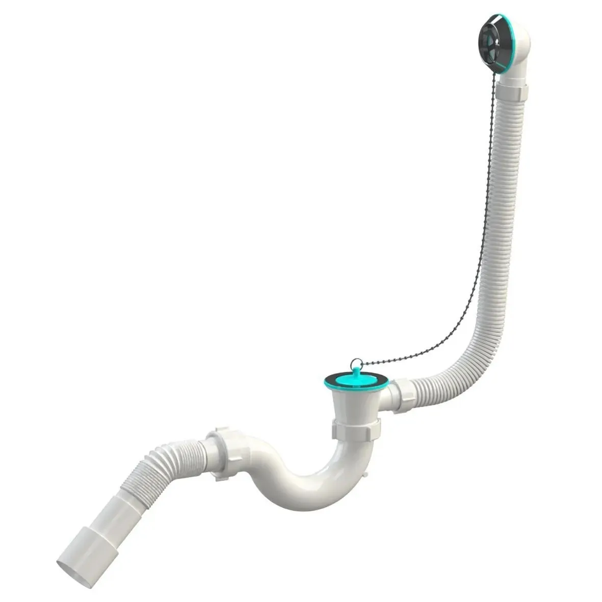 Sifoane pentru căzi și cădițe de duș - Sifon cada D. 1.1/2" x 40 "S"-tip, grila din metal, cu preaplin si furtun gofrat 40/50  SOLOPLAST