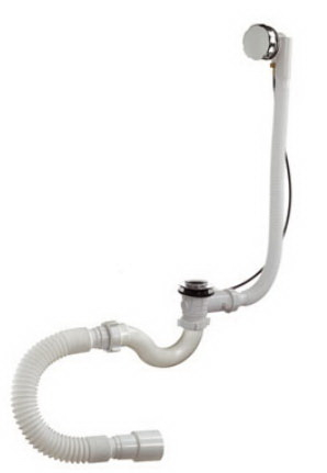Sifoane pentru căzi și cădițe de duș - Sifon cada D. 1.1/2" x 40 "S"-tip, semiautomat, ventil alama/crom, cu preaplin si furtun gofrat 40/50  ORIO
