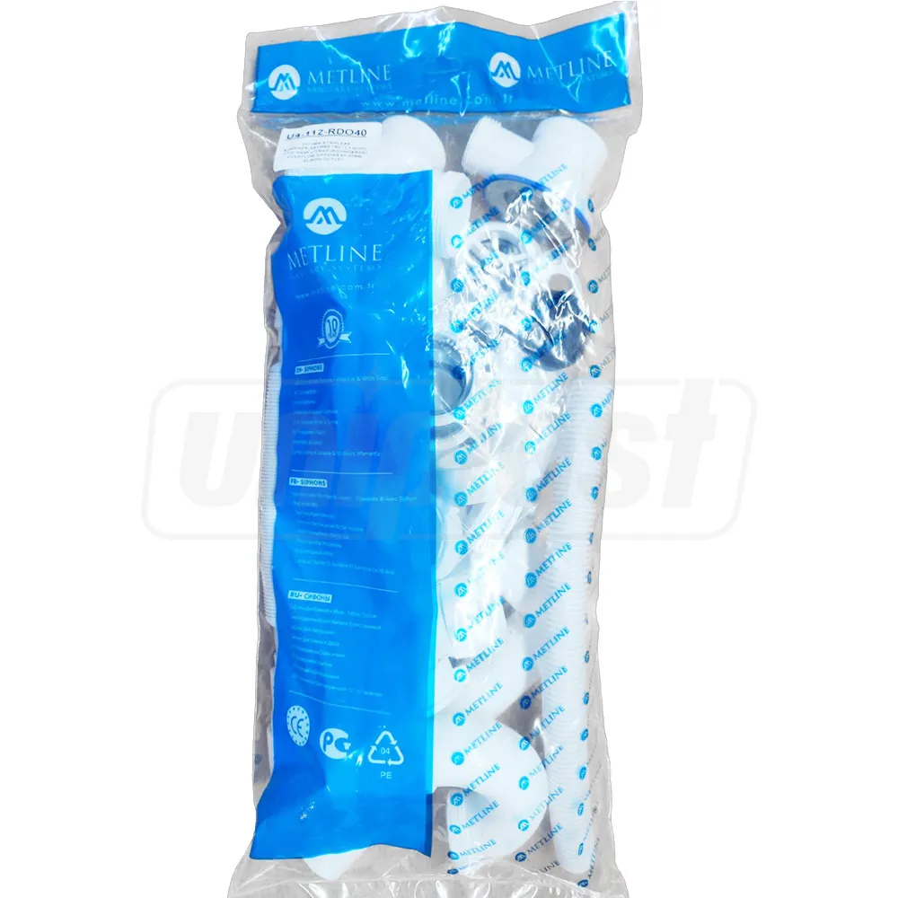 Sifoane pentru chiuvete de bucătărie - Sifon chiuveta dublu D. 1.1/2" x 40 preaplin si furtun gofrat 40/50(750mm)  METLINE (U4-112-RDO40)