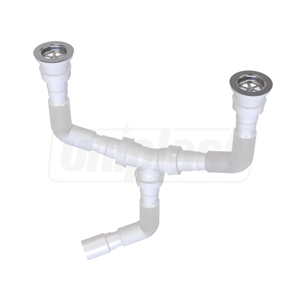 Sifoane pentru chiuvete de bucătărie - Sifon chiuveta dublu D. 1.1/4" x 32 cu furtun gofrat 40/50(750mm)  METLINE