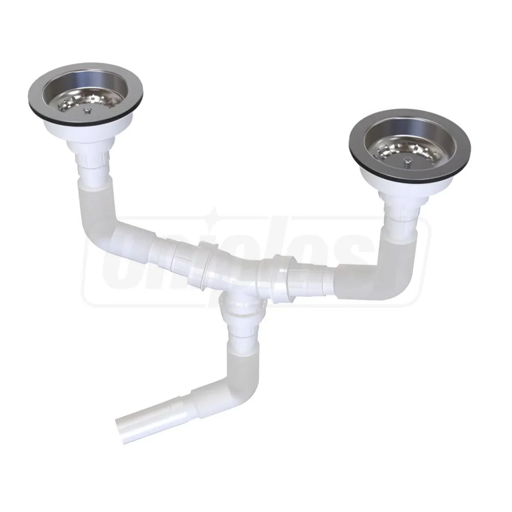 Sifoane pentru chiuvete de bucătărie - Sifon chiuveta dublu D. 3.1/2" x 50 preaplin si furtun gofrat 40/50(750mm)  METLINE