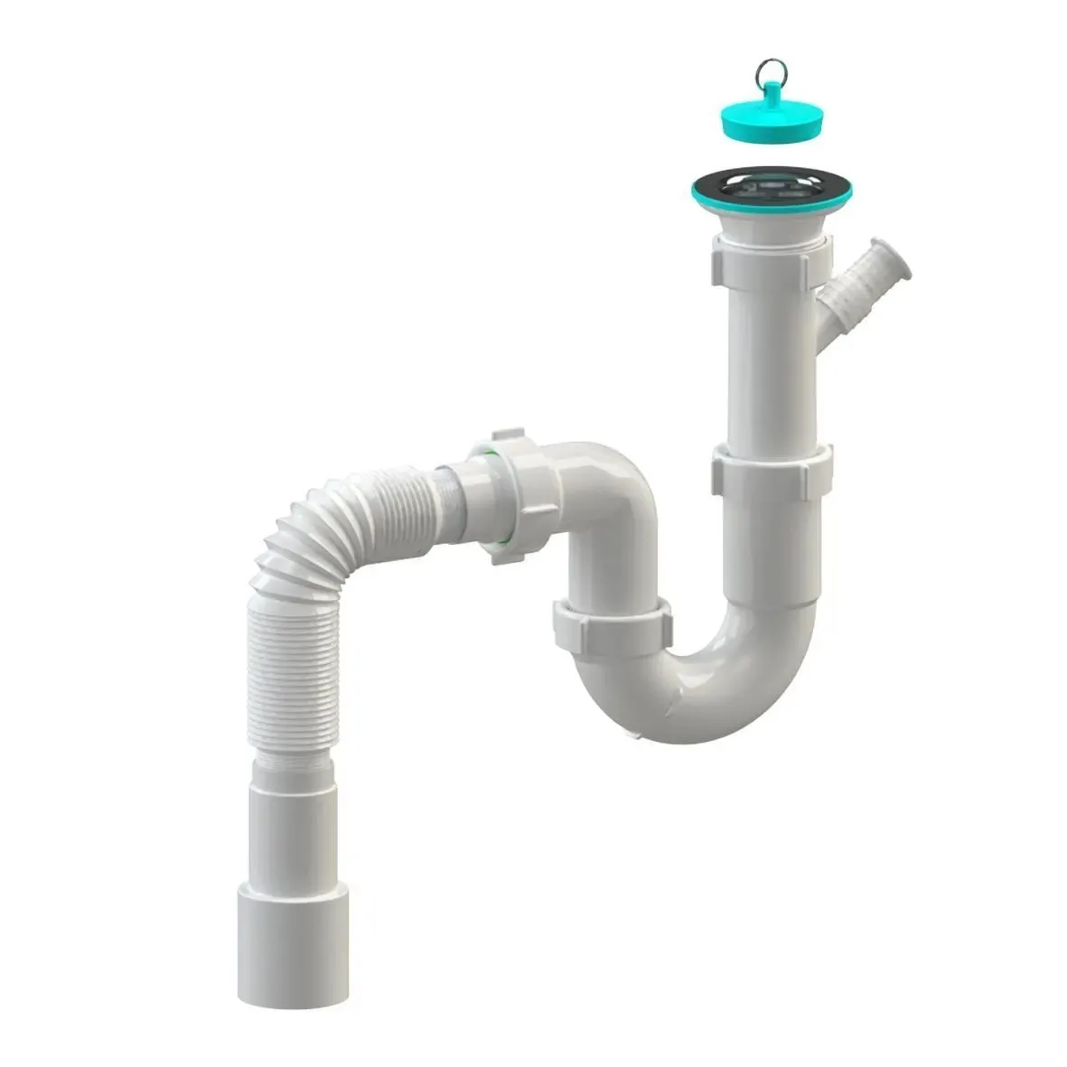 Sifoane pentru chiuvete de bucătărie - Sifon chiuveta tip "tubular" D. 1.1/2" x 40 cu 1 racord, cu furtun gofrat 40/50, L max.=600 mm si dop Н0110  SOLOPLAST