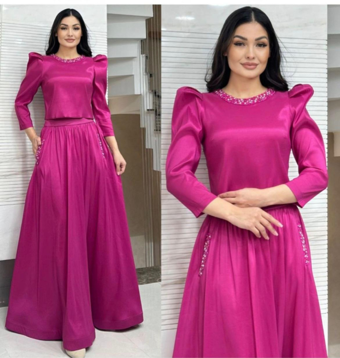 Costum dama din doua piese cu paiete, Fuchsia [2]