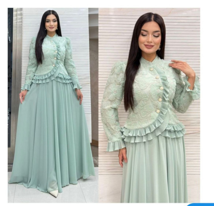 Costum dama format din doua piese, verde menta cu paiete si dantela, S [2]