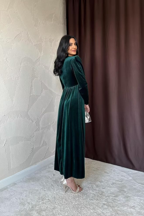 Rochie dama Elisa catifea verde, maxi [3]