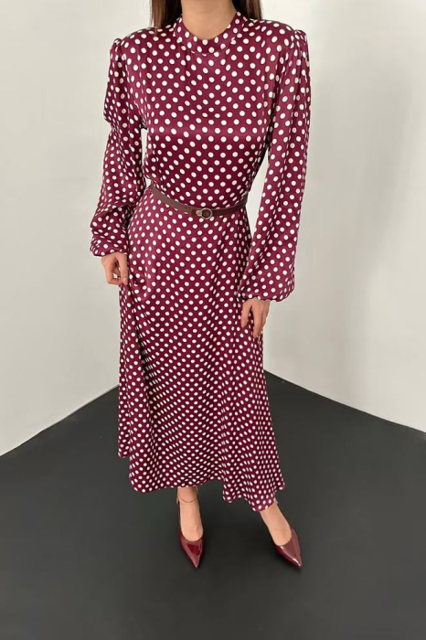 Rochie dama Elisa, satin, visiniu cu buline [5]