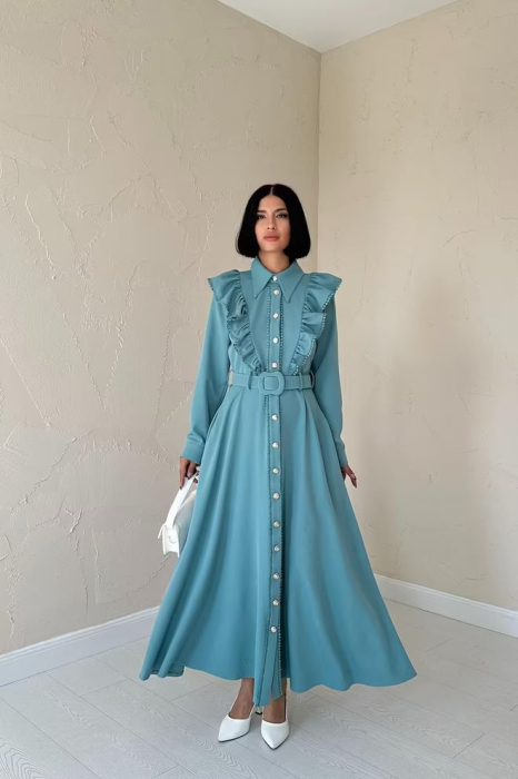 Rochie dama Elisa vintage, turcoaz, maxi [2]